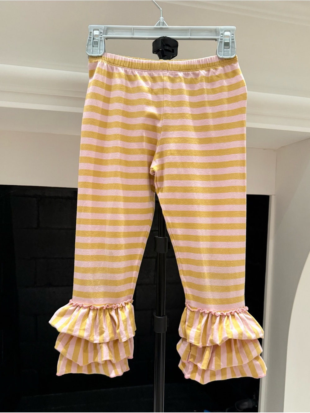 Mustard Pie Pink and Yellow Striped Ruffle Hem Pants- Girls 6X